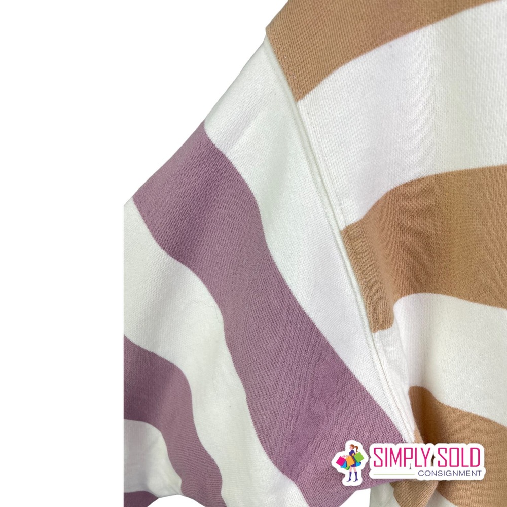 Madewell Women's (Re)sourced Cotton Swing Sweatshirt In Stripe Purple Tan Sz XS - Picture 6 of 8